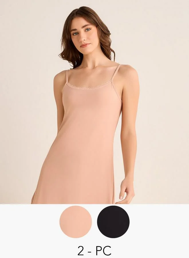 Splash FAV Set of 2 - Short Slip Dress Sleeveless Lace Trim